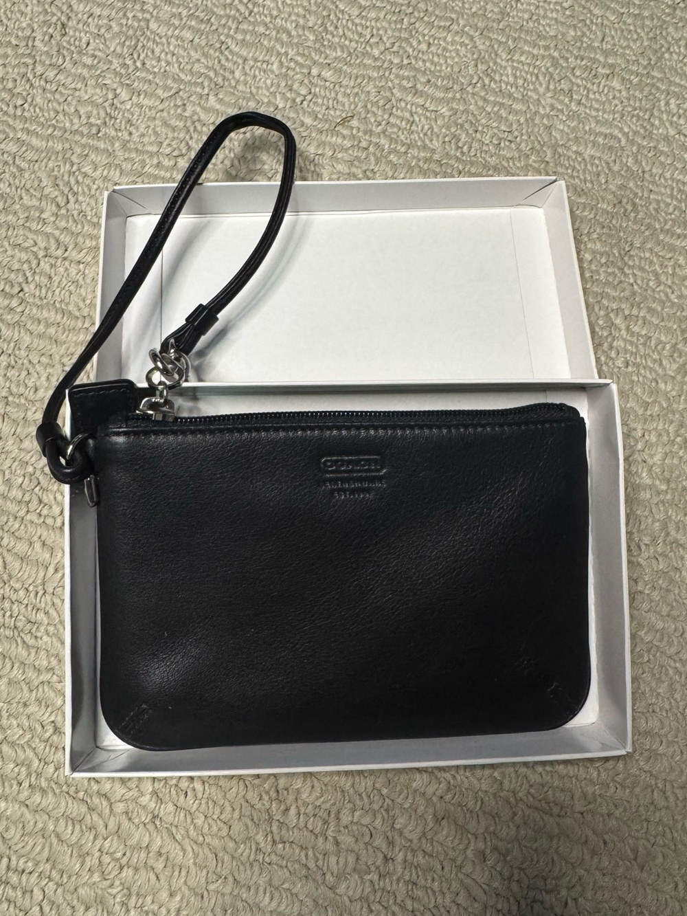 Coach Black Leather Wristlet Pouch with Detachable Strap